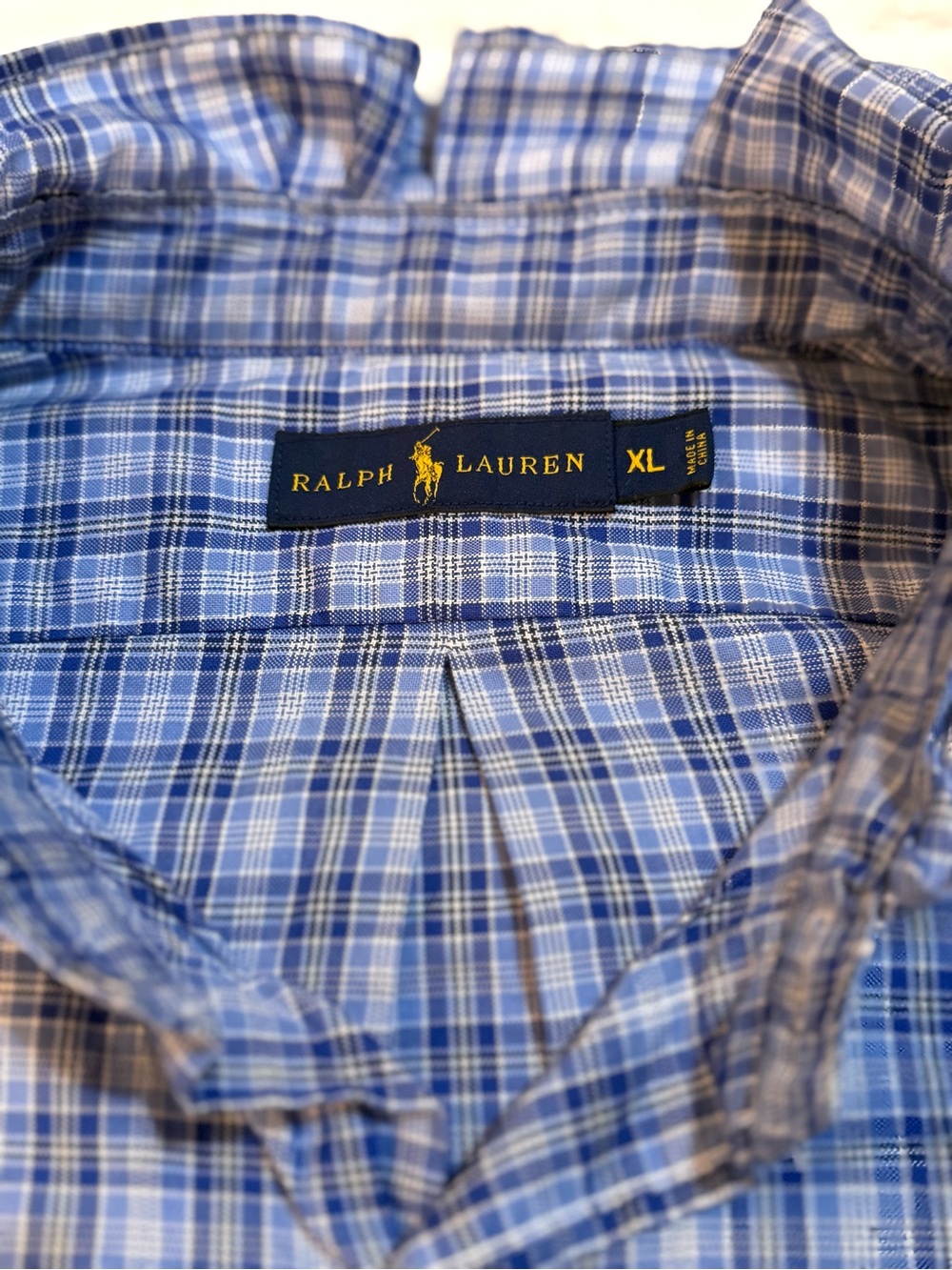 Upcycled Men’s Ralph Lauren Ckassic Blue Plaid Button-Down Shirt - Picture 4 of 8